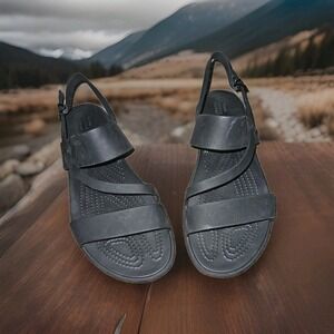 Crocs Tulum Sandals Womens Sz 9 Black Slingback Strappy Buckle Comfortable Shoes